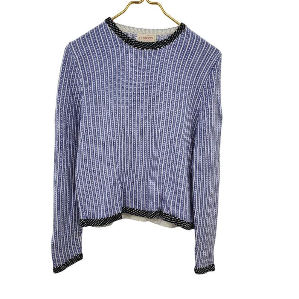 H Moss Designs Knit Sweater Size Medium Black White‎ Blue